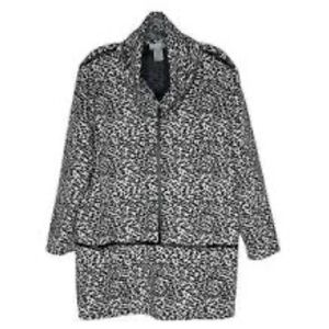 Multiples Patterned Tunic Top M Black White Pullover Faux Leather Trim